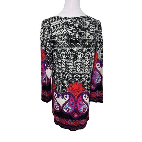 Y2K Boho Paisley Tunic Dress L Black Red Purple Long Sleeve Empire Waist Retro - Picture 4 of 11